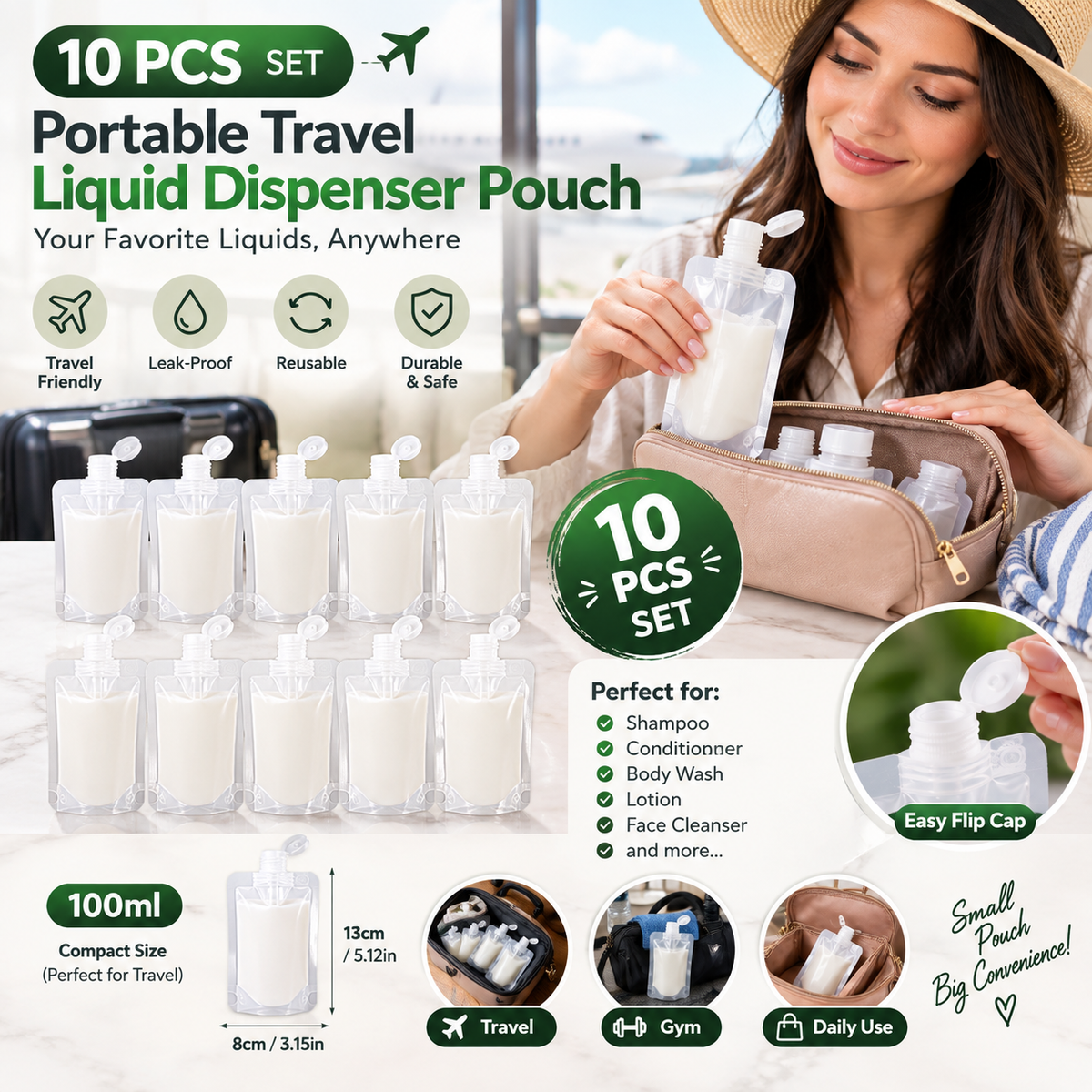 100ml Travel Liquid Pouch – 10 PCS Set