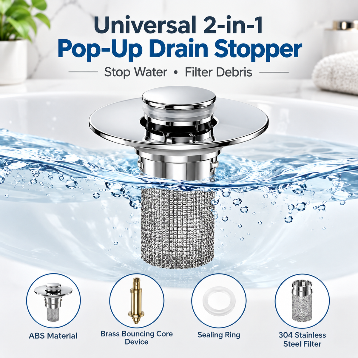 universal 2 in 1 pop up drain stopper