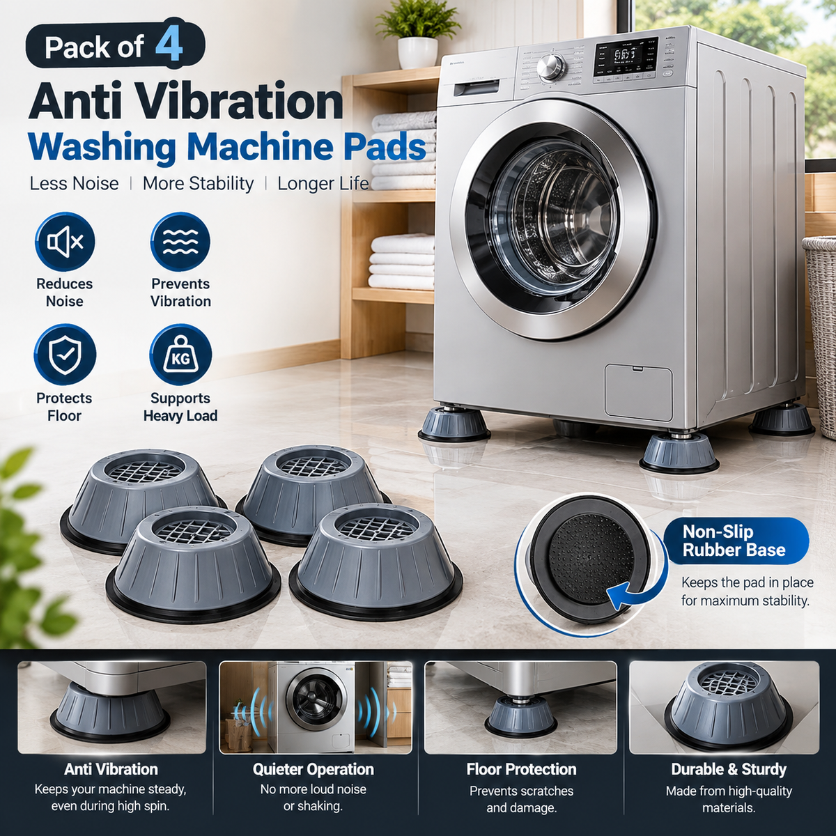 Pack Of 4 Anti Vibration Washing Machine Pads
