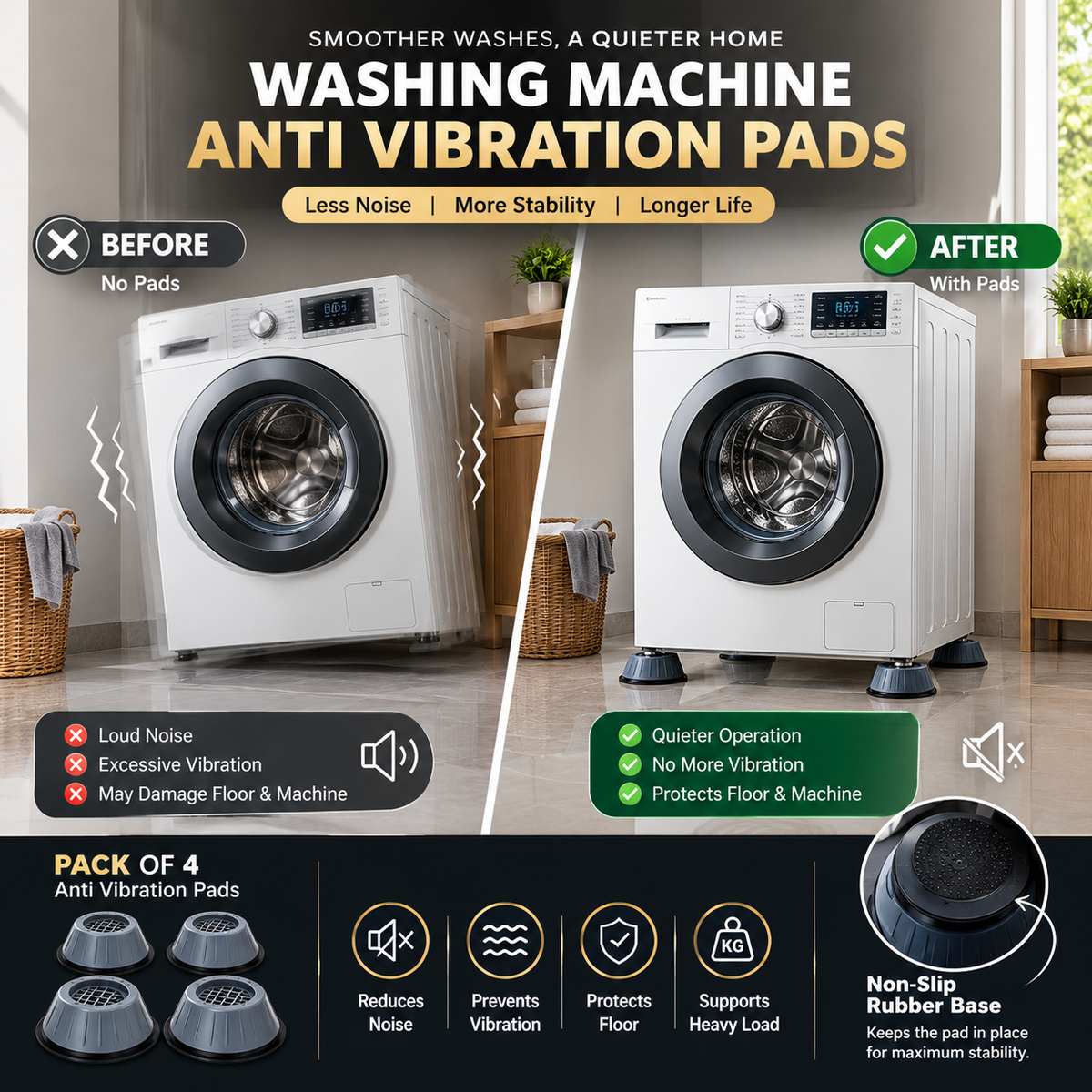 Pack Of 4 Anti Vibration Washing Machine Pads