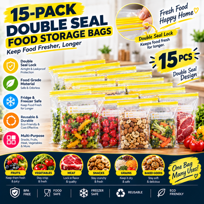 15 pack double seal food storage bags