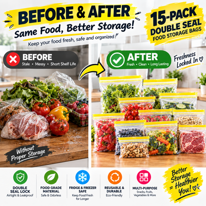 15 pack double seal food storage bags