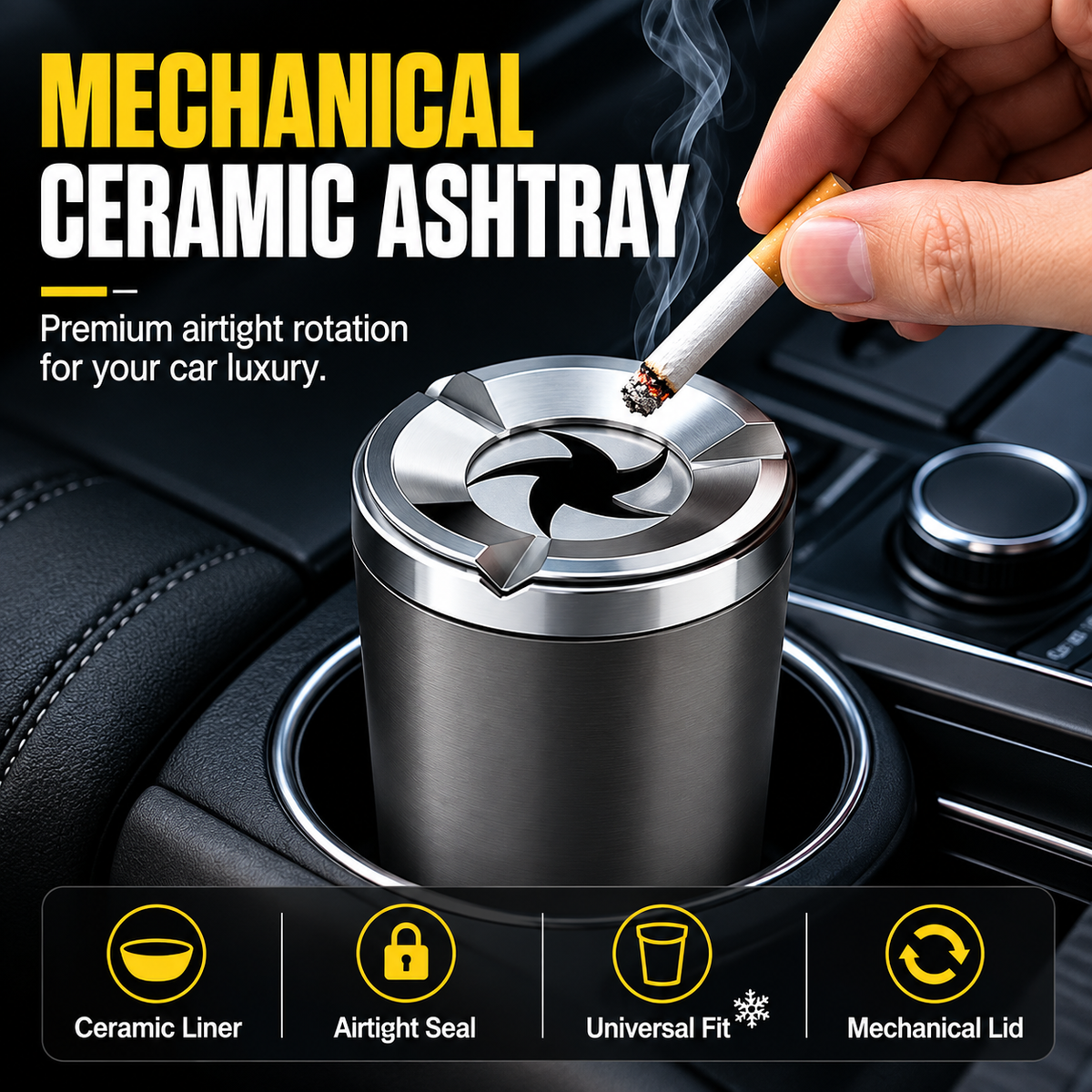 Car Ashtray with Ceramic Inner Liner