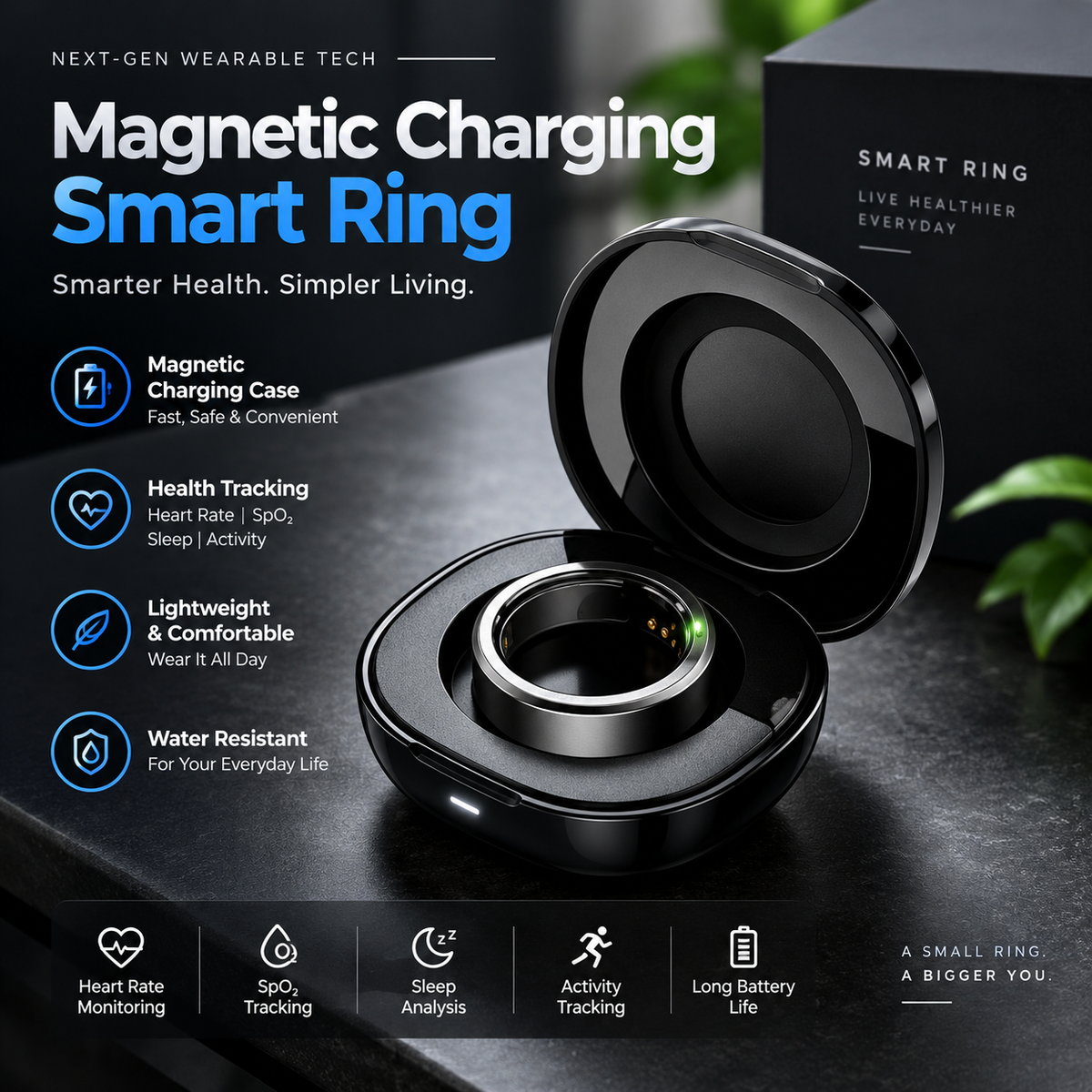 Magnetic Charging Smart Ring