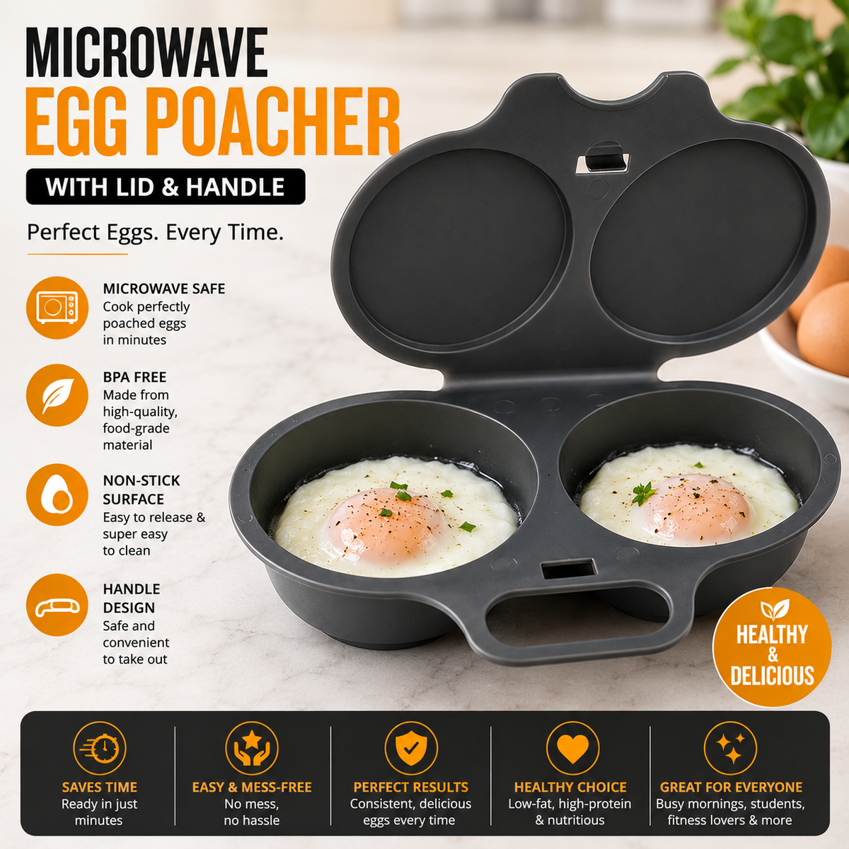 Microwave Egg Poacher with Lid & Handle