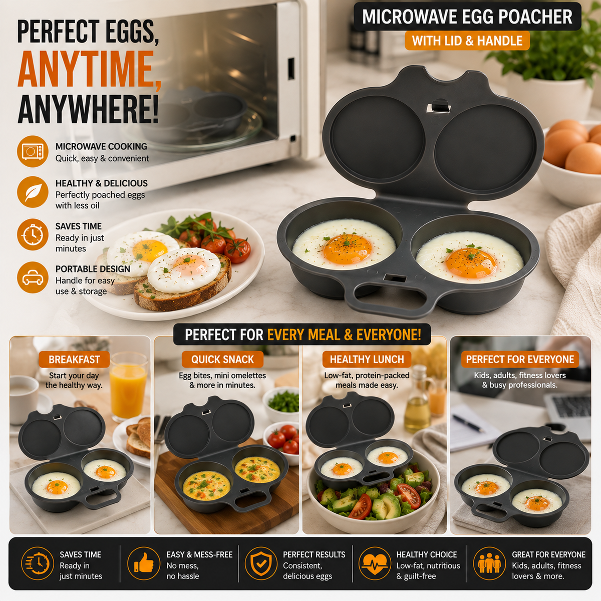 Microwave Egg Poacher with Lid & Handle